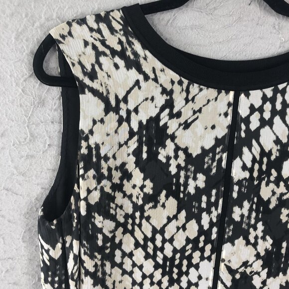 Vince Dress Womens 14 Black White Silk Sleeveless Shift Sheath Patterned Midi - Picture 12 of 14